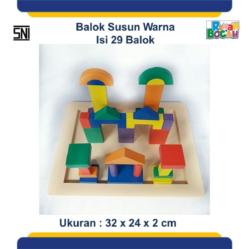 Jual Mainan Balok Kayu Susun Warna
