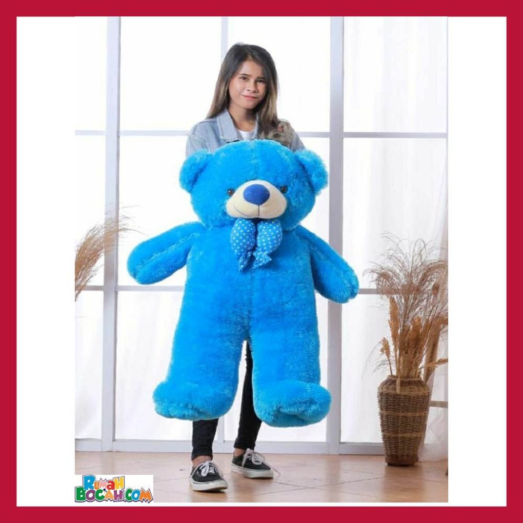 Mainan Kado Anak Perempuan Boneka BesarJumbo 1 Meter Beruang Teddy Bear Chosy Biru Bisa Dicuci SNI