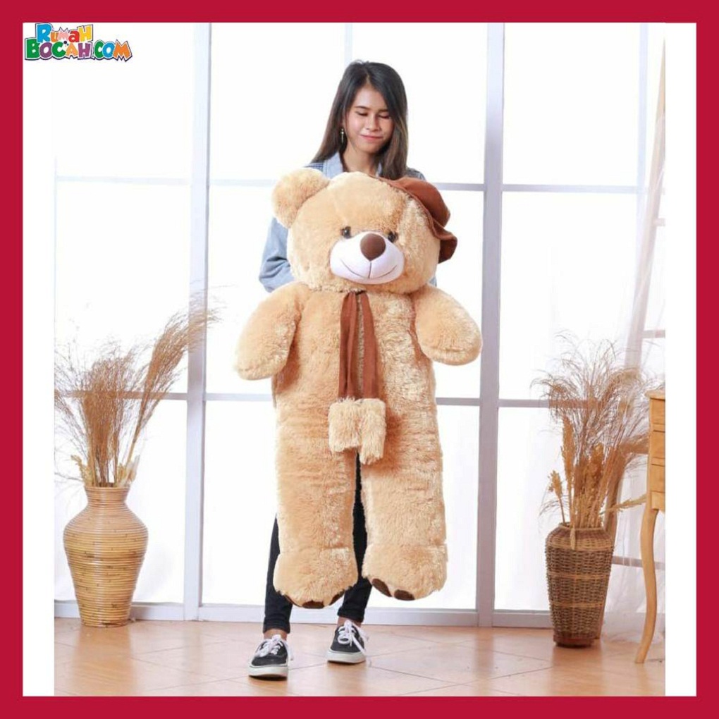 Mainan Kado Ulang Tahun Anak Sahabat Pacar Remaja Perempuan Cewek Boneka Jumbo Besar Beruang Bear Topi Telapak Caramel-min