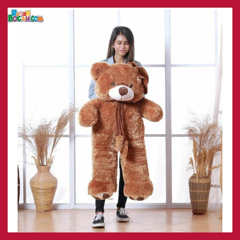 Mainan Kado Ulang Tahun Anak Sahabat Pacar Remaja Perempuan Cewek Boneka Jumbo Besar Beruang Bear Topi Telapak Coklat-min