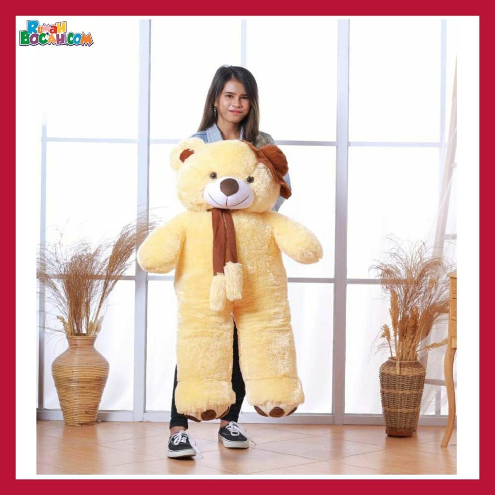 Mainan Kado Ulang Tahun Anak Sahabat Pacar Remaja Perempuan Cewek Boneka Jumbo Besar Beruang Bear Topi Telapak Cream-min