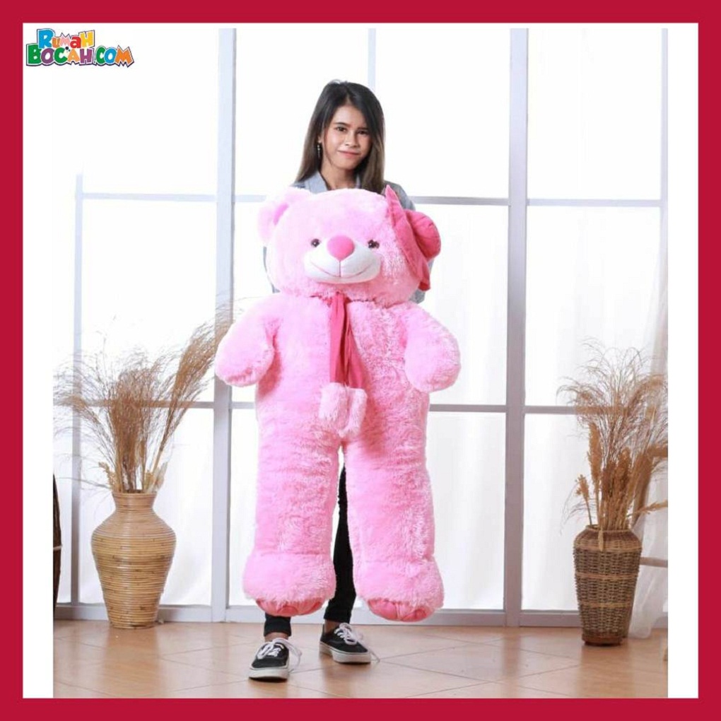 Mainan Kado Ulang Tahun Anak Sahabat Pacar Remaja Perempuan Cewek Boneka Jumbo Besar Beruang Bear Topi Telapak Pink Bisa Dicuci-min