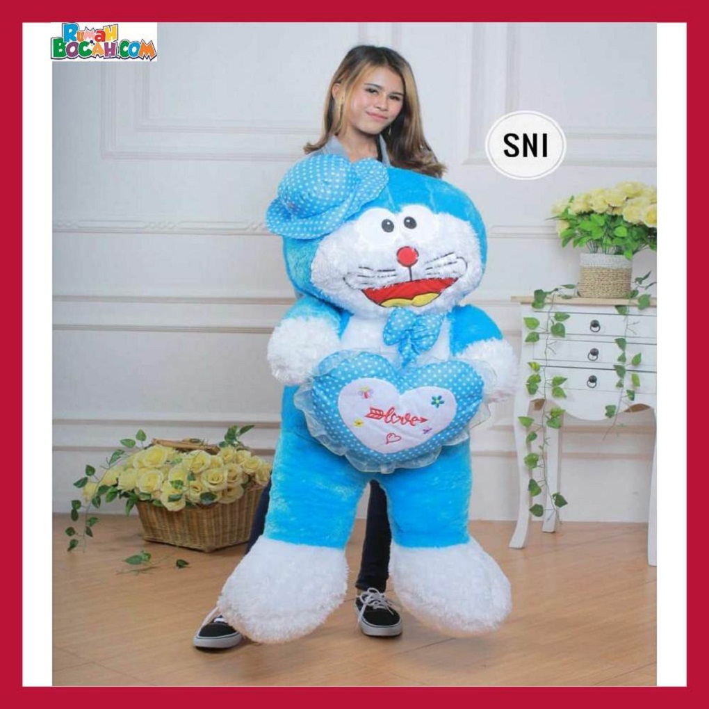 Mainan Kado Ulang Tahun Anak Sahabat Pacar Remaja Perempuan Cewek Boneka Jumbo Besar Doraemon Topi Love-min