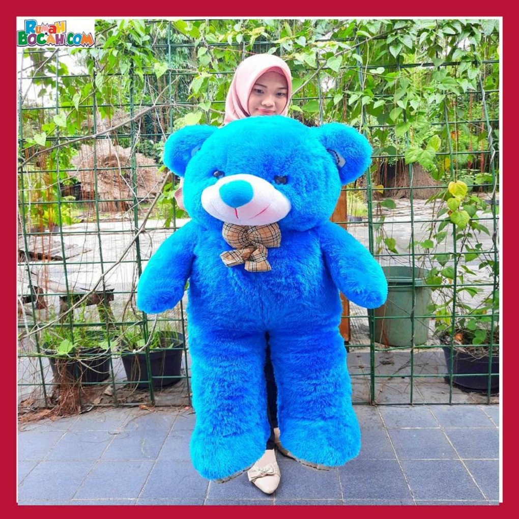 Mainan Kado Ulang Tahun Anak Sahabat Pacar Remaja Perempuan Cewek Boneka Jumbo Besar Teddy Bear Beruang Choosy Pita Biru-min