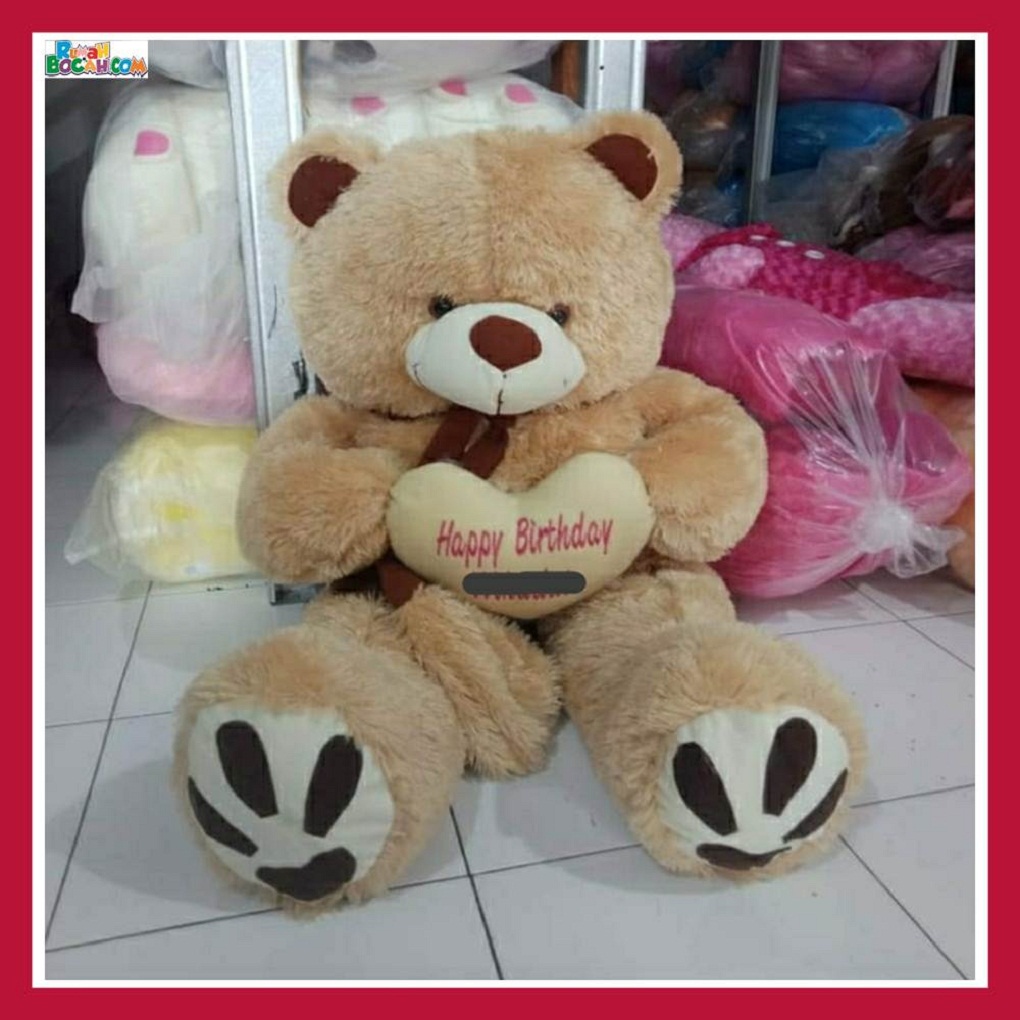 Kado Ulang Tahun Sahabat Pacar Anak Remaja Perempuan BOneka Jumbo Besar Teddy Bear Beruang Ukiran Nama Caramel Syal Telapak-min