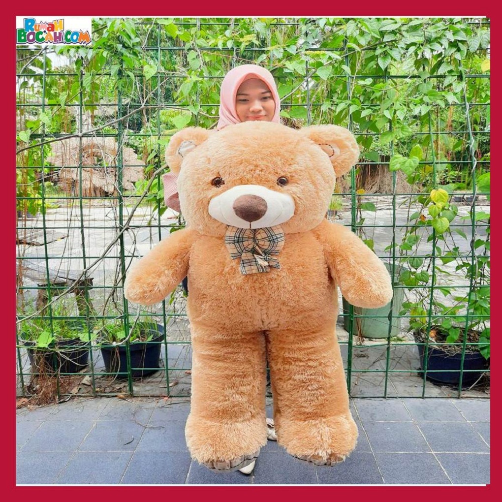 Mainan Kado Ulang Tahun Anak Sahabat Pacar Remaja Perempuan Cewek Boneka Jumbo Besar Teddy Bear Beruang Choosy Pita Caramel-min