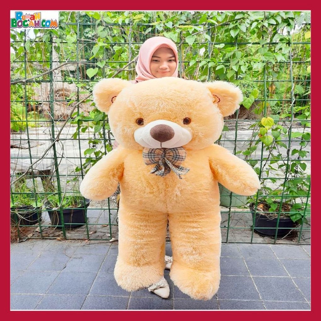 Mainan Kado Ulang Tahun Anak Sahabat Pacar Remaja Perempuan Cewek Boneka Jumbo Besar Teddy Bear Beruang Choosy Pita Cream-min