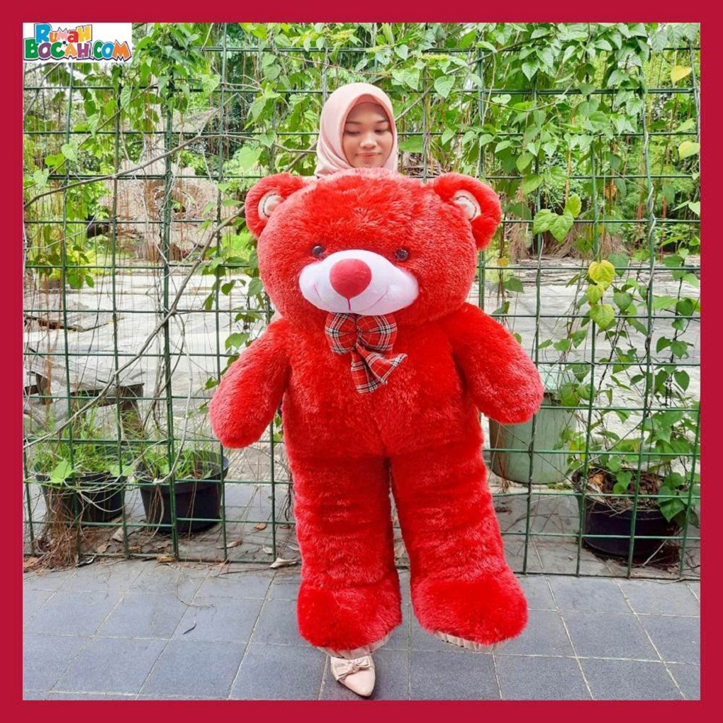 Mainan Kado Ulang Tahun Anak Sahabat Pacar Remaja Perempuan Cewek Boneka Jumbo Besar Teddy Bear Beruang Choosy Pita Merah-min