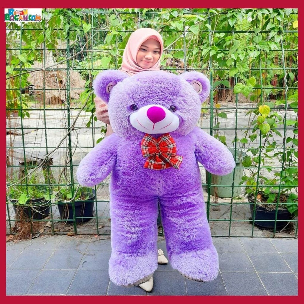 Mainan Kado Ulang Tahun Anak Sahabat Pacar Remaja Perempuan Cewek Boneka Jumbo Besar Teddy Bear Beruang Choosy Pita Ungu-min-min