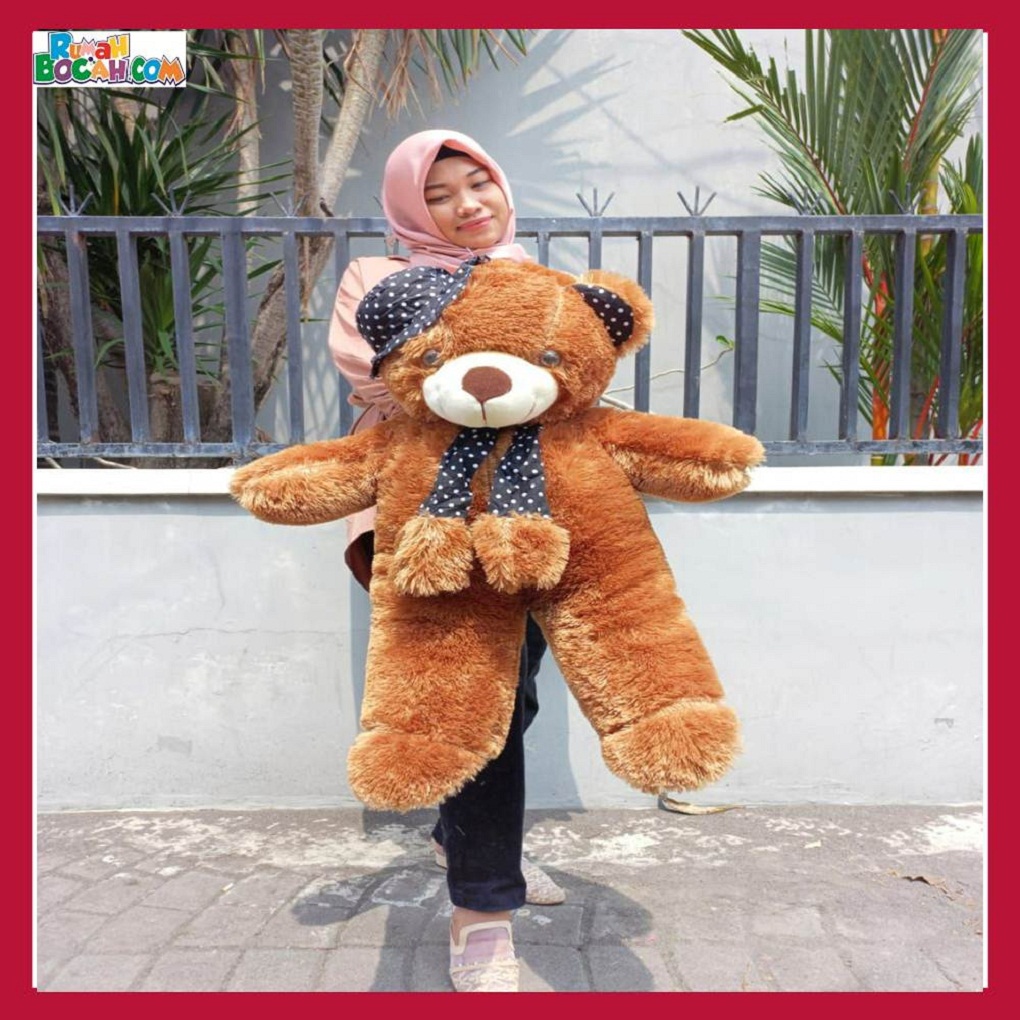 Mainan Kado Ulang Tahun Anak Sahabat Pacar Remaja Perempuan Cewek Boneka Jumbo Besar Teddy Bear Beruang Coklat Topi Syal XL-min (2)