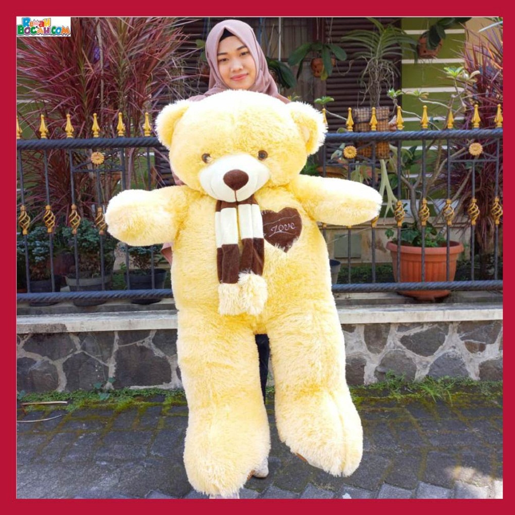 Mainan Kado Ulang Tahun Anak Sahabat Pacar Remaja Perempuan Cewek Boneka Jumbo Besar Teddy Bear Beruang Syal Love Telapak Cream-min