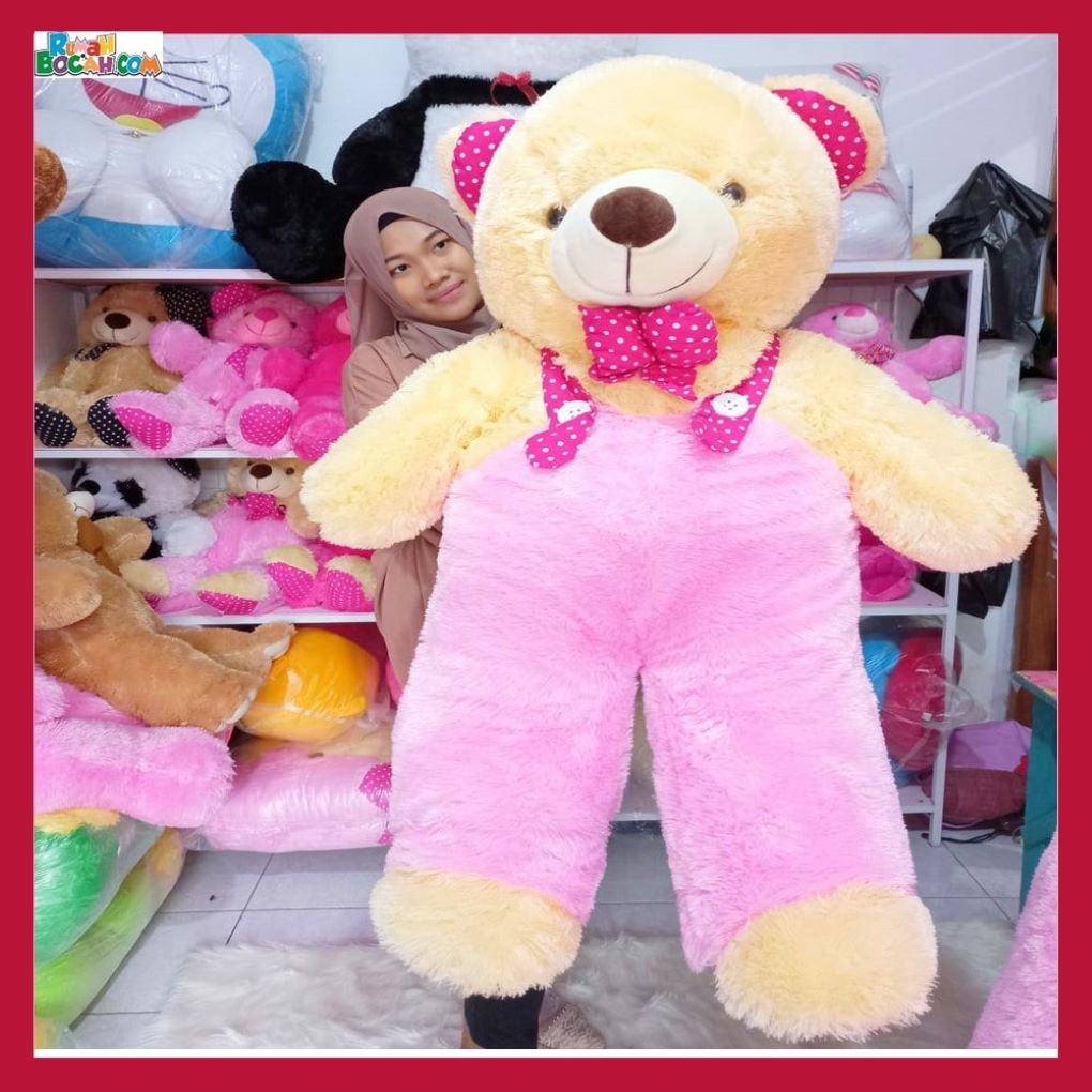 Mainan Kado Ulang Tahun Sahabat Pacar Remaja Anak Perempuan Cewek Boneka Jumbo Besar Teddy Bear Beruang 1 Meter Jojon pink-min