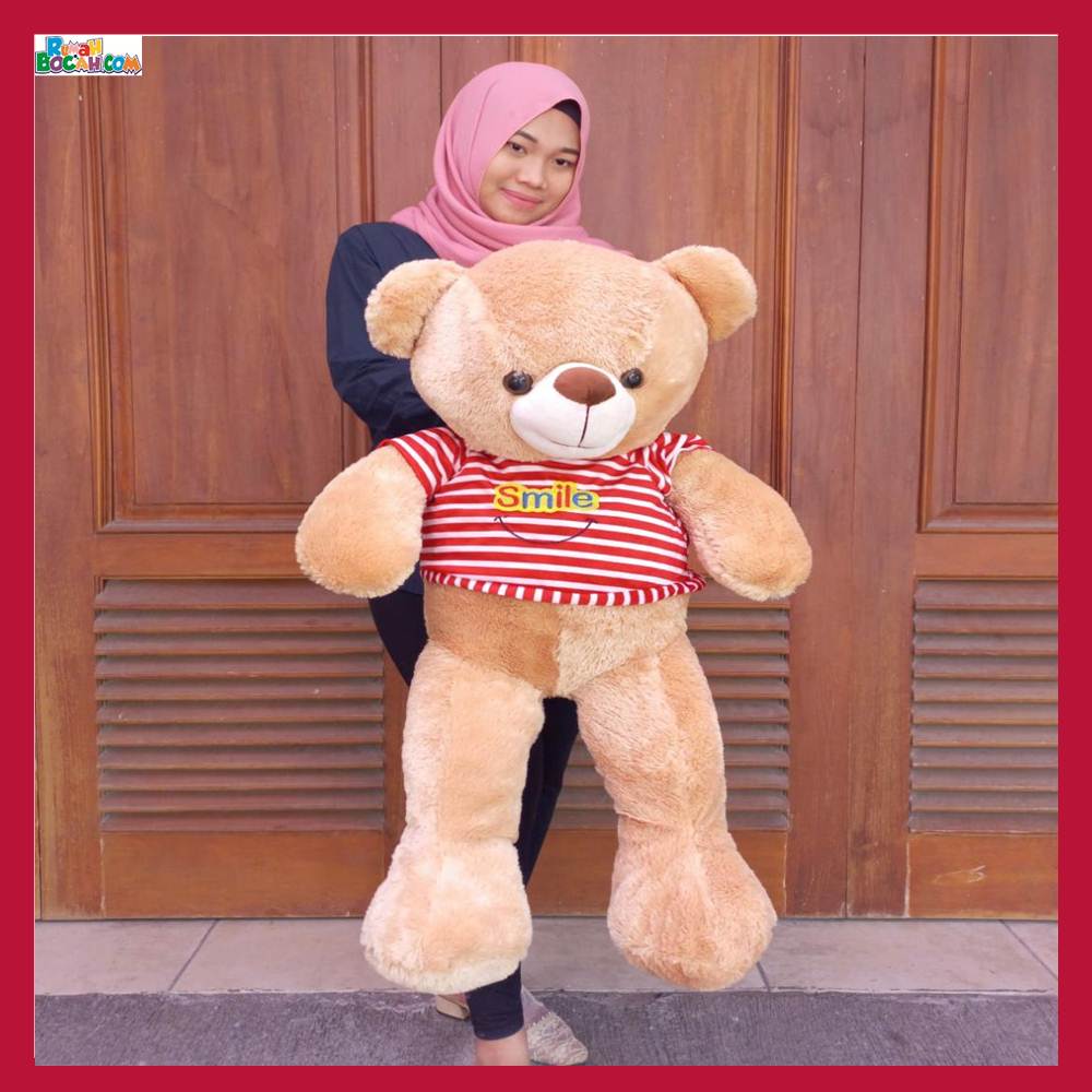Mainan Kado Ulang Tahun Sahabat Pacar Remaja Anak Perempuan Cewek Boneka Jumbo Besar Teddy Bear Beruang Caramel Monic Tshirt 80 cm