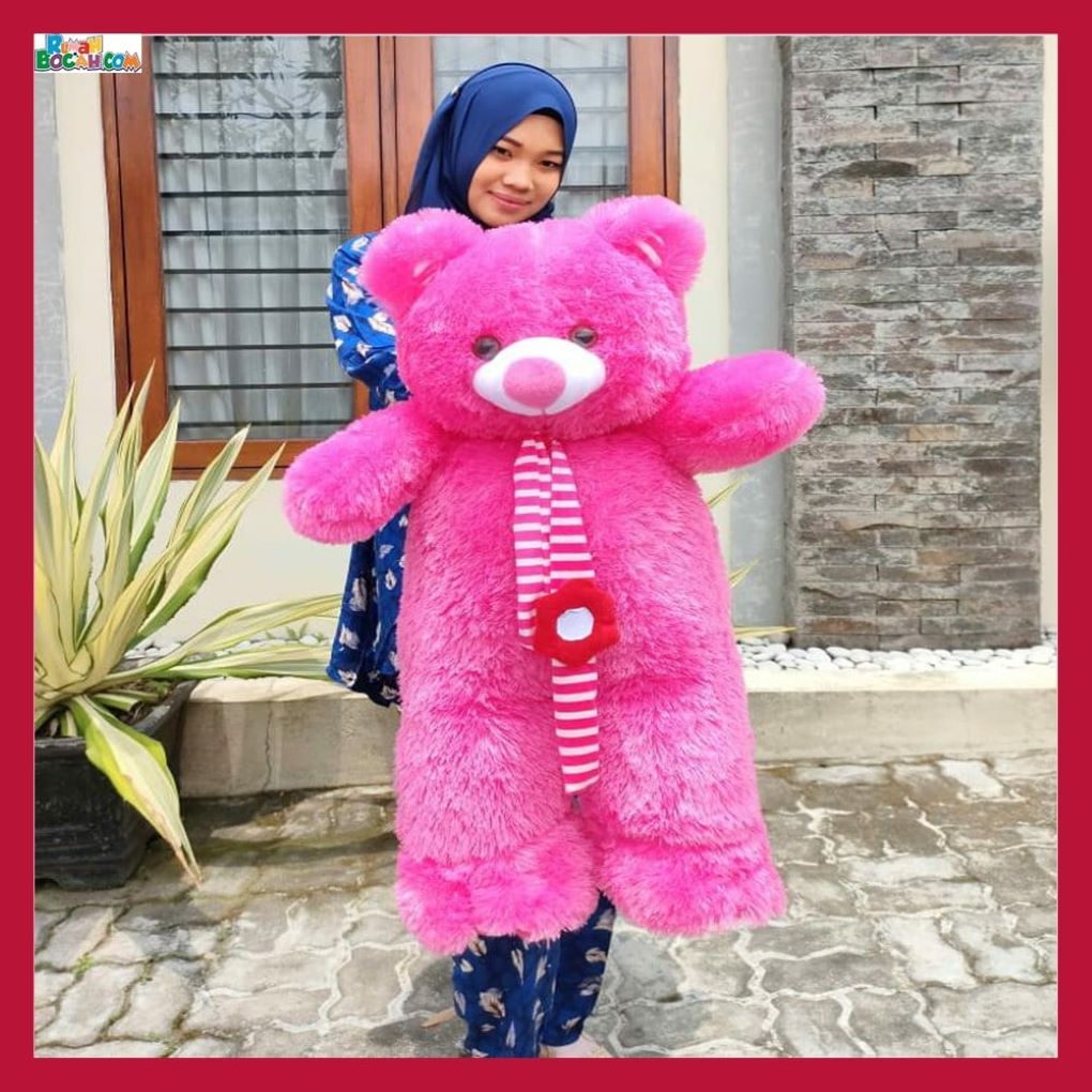 Mainan Kado Ulang Tahun Anniversary Pernikahan Sahabat Pacar Remaja Anak Perempuan Cewek Putri Boneka Jumbo Besar Teddy Bear Beruang Syal Bunga Fanta-min