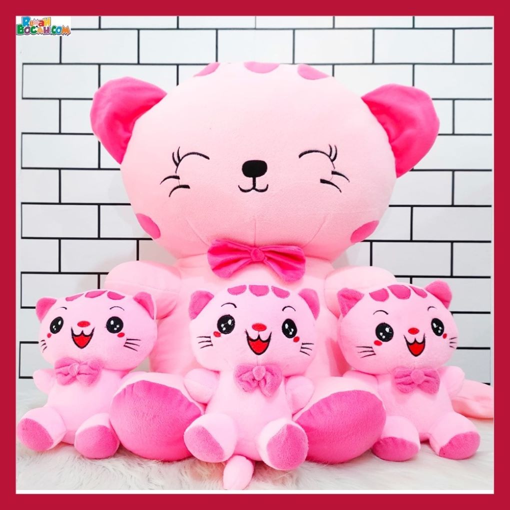 Mainan Kado Ulang Tahun Anniversary Sahabat Pacar Remaja Anak Perempuan Cewek Putri Boneka Jumbo Besar Kawai Beranak Tiga Pink 70 CM-min