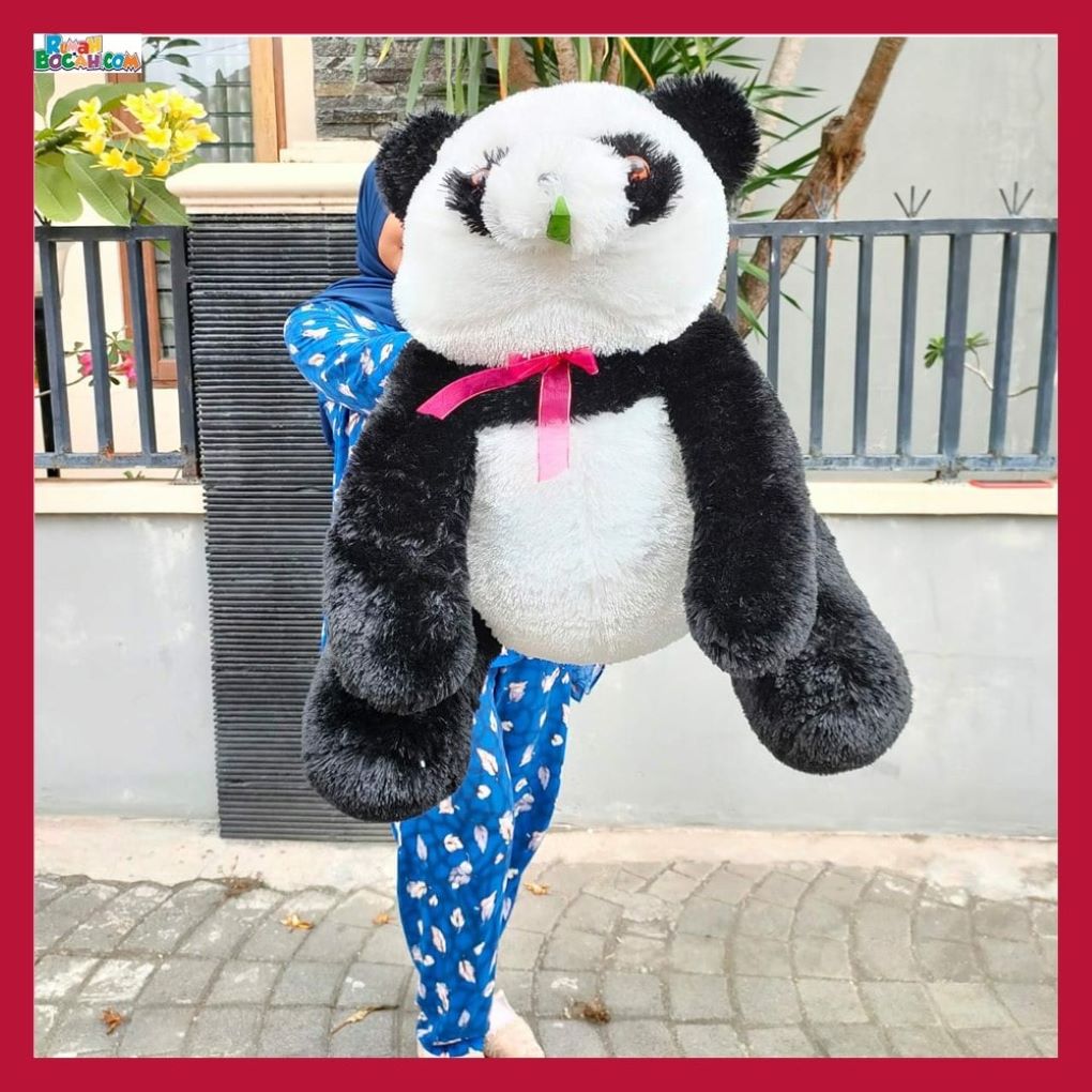 Kado Ulang Tahun Anniversary Istri Sahabat Pacar Remaja Anak Perempuan Cewek Putri Boneka Jumbo Besar Panda Rumput JB 80 cm Bungkus Kado-min