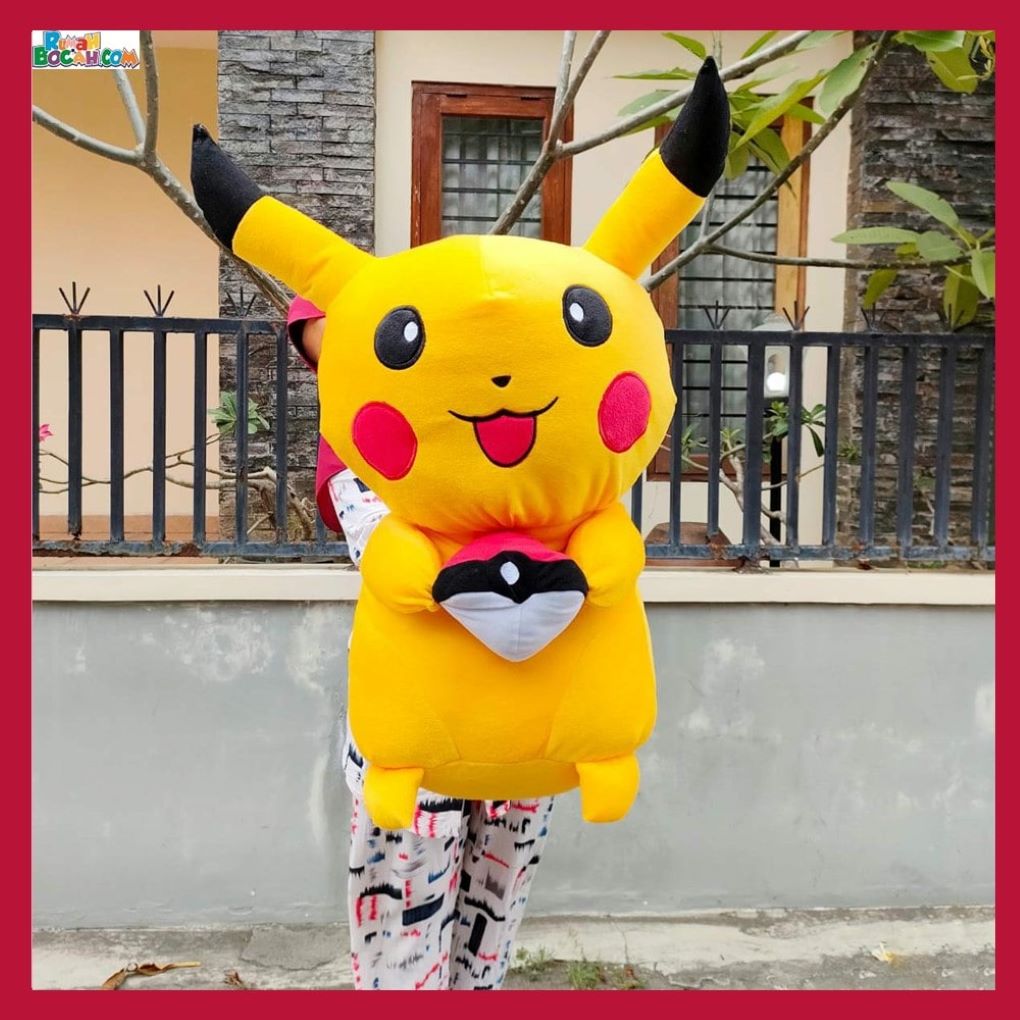 Kado Ulang Tahun Sahabat Pacar Remaja Anak Perempuan Cewek Putri Laki Laki Cowok Putra Boneka Jumbo Besar Karakter Pokemon Pikachu Ball 90 cm SNI Bungkus Kado-min