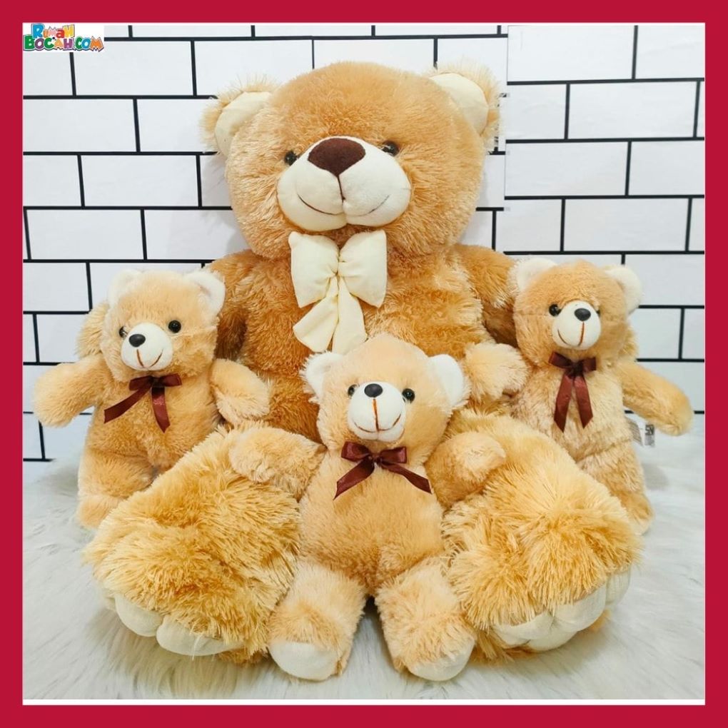 Mainan Kado Ulang Tahun Anniversary Sahabat Pacar Remaja Anak Perempuan Cewek Putri Boneka Jumbo Besar Teddy Bear Beruang Beranak XL Coklat-min