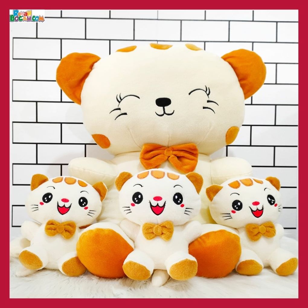 Mainan Kado Ulang Tahun Anniversary Sahabat Pacar Remaja Anak Perempuan Cewek Putri Boneka Jumbo Besar Kawai Beranak Tiga Cream 70 CM-min
