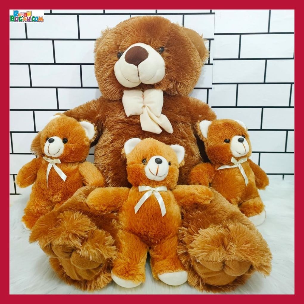 Mainan Kado Ulang Tahun Anniversary Sahabat Pacar Remaja Anak Perempuan Cewek Putri Boneka Jumbo Besar Teddy Bear Beruang Beranak XL Coklat-min