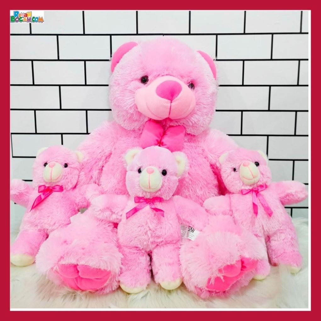 Mainan Kado Ulang Tahun Anniversary Sahabat Pacar Remaja Anak Perempuan Cewek Putri Boneka Jumbo Besar Teddy Bear Beruang Beranak XL Pink-min