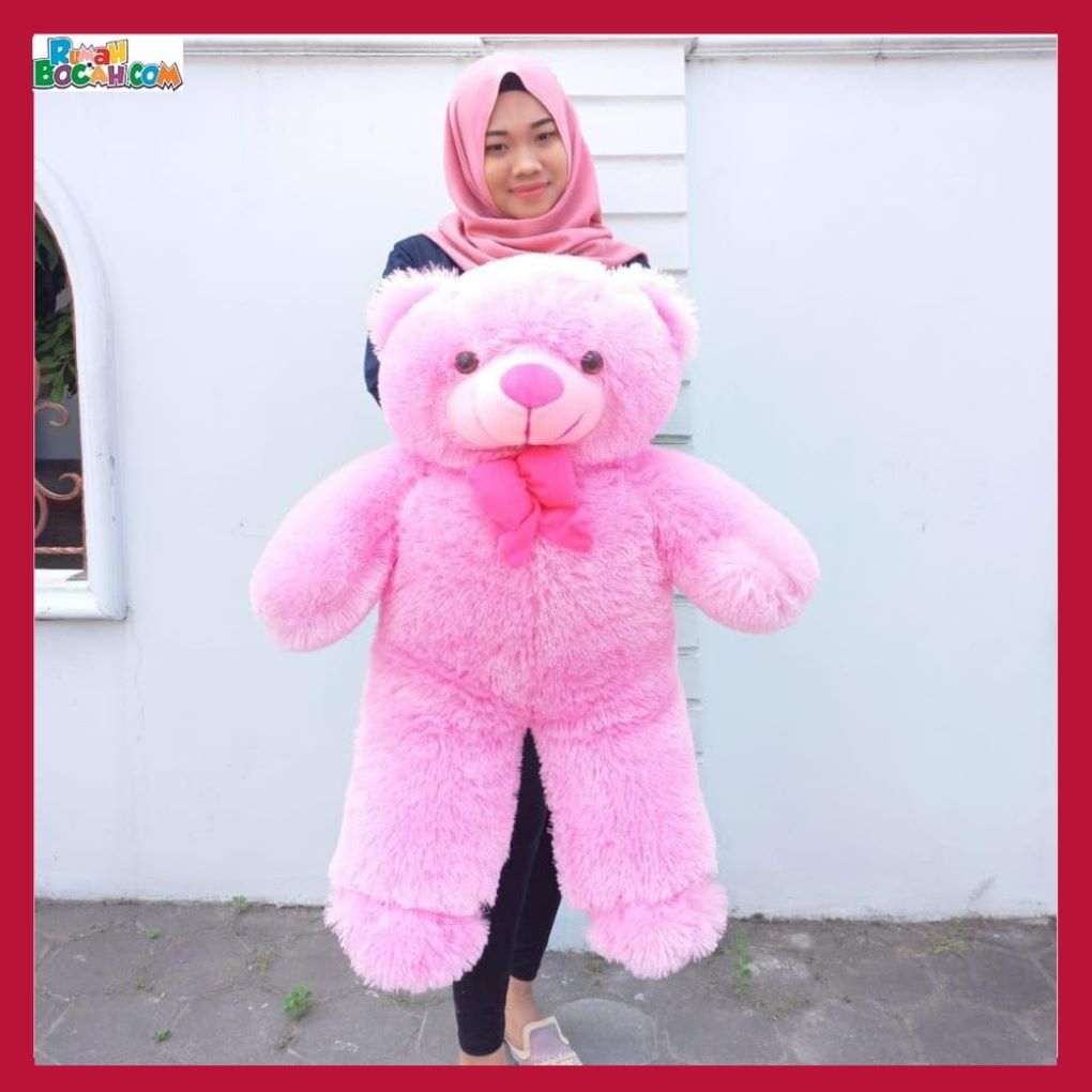 Mainan Kado Ulang Tahun Sahabat Pacar Remaja Anak Perempuan Cewek Putri Boneka Jumbo Besar Teddy Bear Beruang xl 70 cm Pink-min