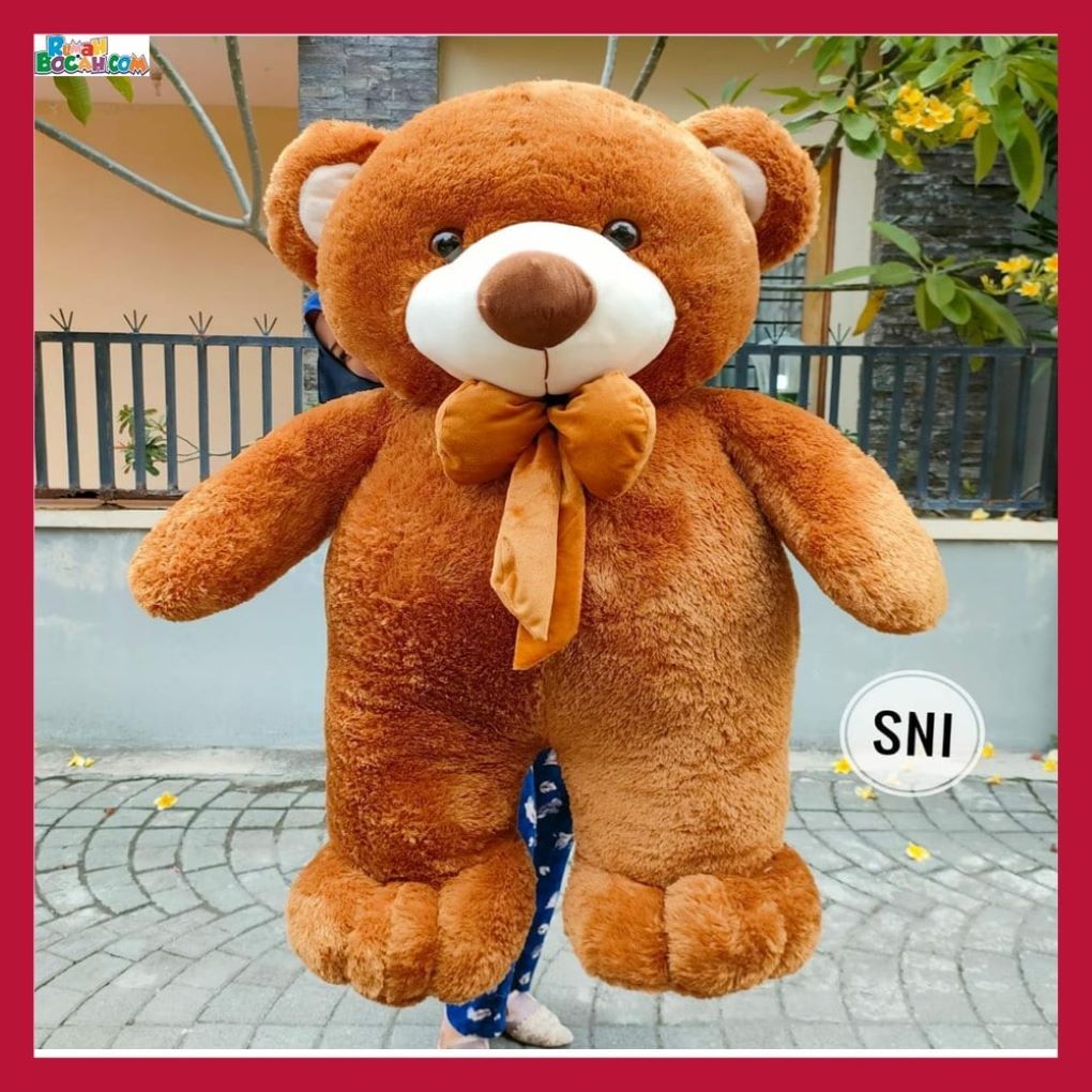 Kado Ulang Tahun Anniversary IstriSahabat Pacar Remaja Anak Perempuan Cewek Putri Boneka Jumbo Besar Big Teddy Bear Beruang Coklat SNI 1,3 Meter Bungkus Kado-min