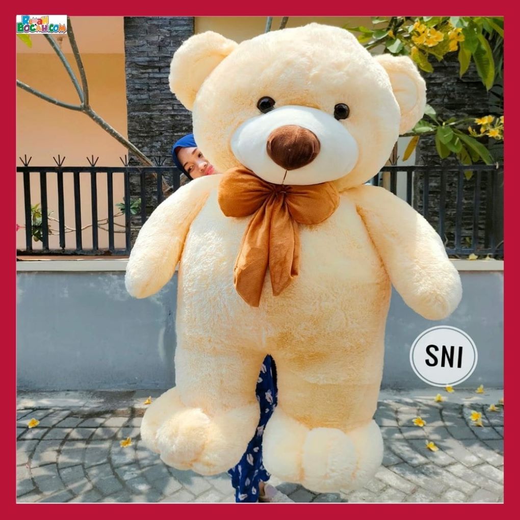 Kado Ulang Tahun Anniversary IstriSahabat Pacar Remaja Anak Perempuan Cewek Putri Boneka Jumbo Besar Big Teddy Bear Beruang Cream SNI 1,3 Meter Bungkus Kado-min