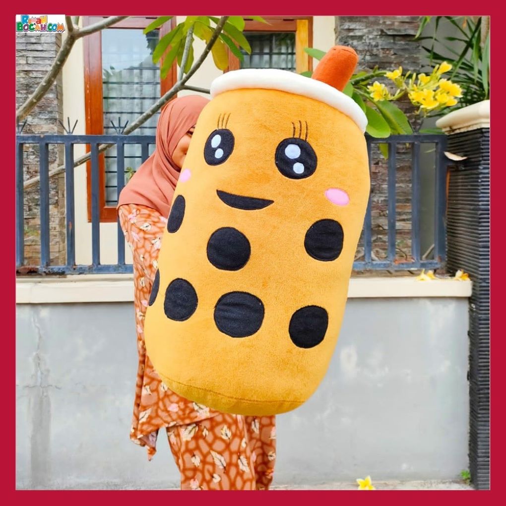 Kado Ulang Tahun Anniversary Sahabat Pacar Remaja Anak Perempuan Cewek Putri Boneka Jumbo Besar Minuman Boba Coklat 60 cm-min (1)