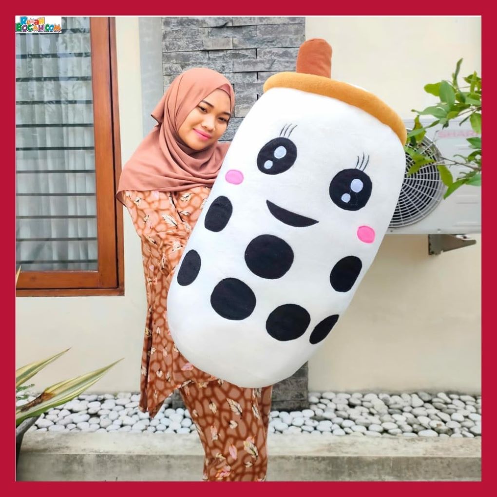 Kado Ulang Tahun Anniversary Sahabat Pacar Remaja Anak Perempuan Cewek Putri Boneka Jumbo Besar Minuman Boba Putih 60 cm-min