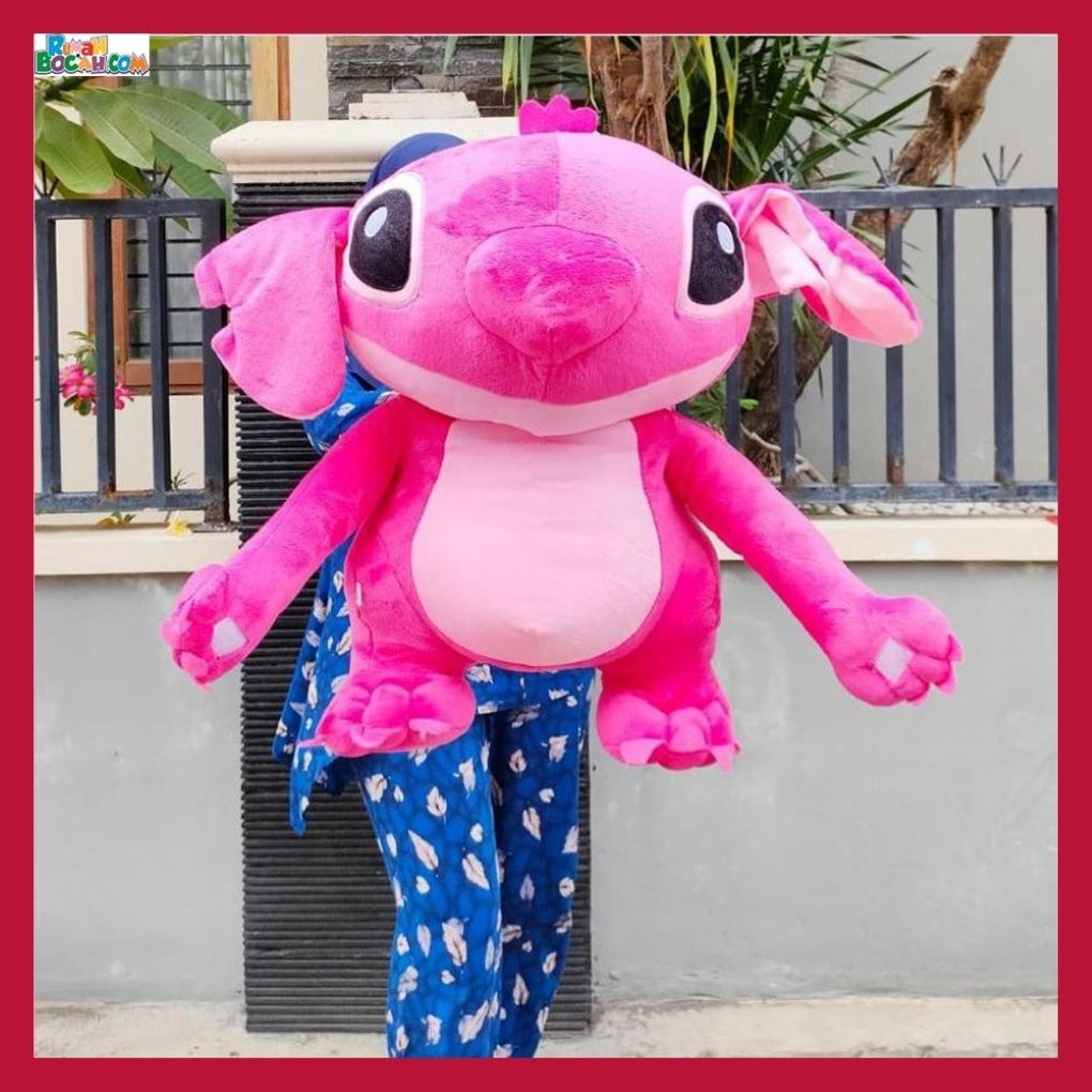 Kado Ulang Tahun Anniversary Sahabat Pacar Remaja Anak Perempuan Laki laki Cewek Cowok Putri Putra Boneka Jumbo Besar Stitch 80 cm Pink Bungkus Kado-min