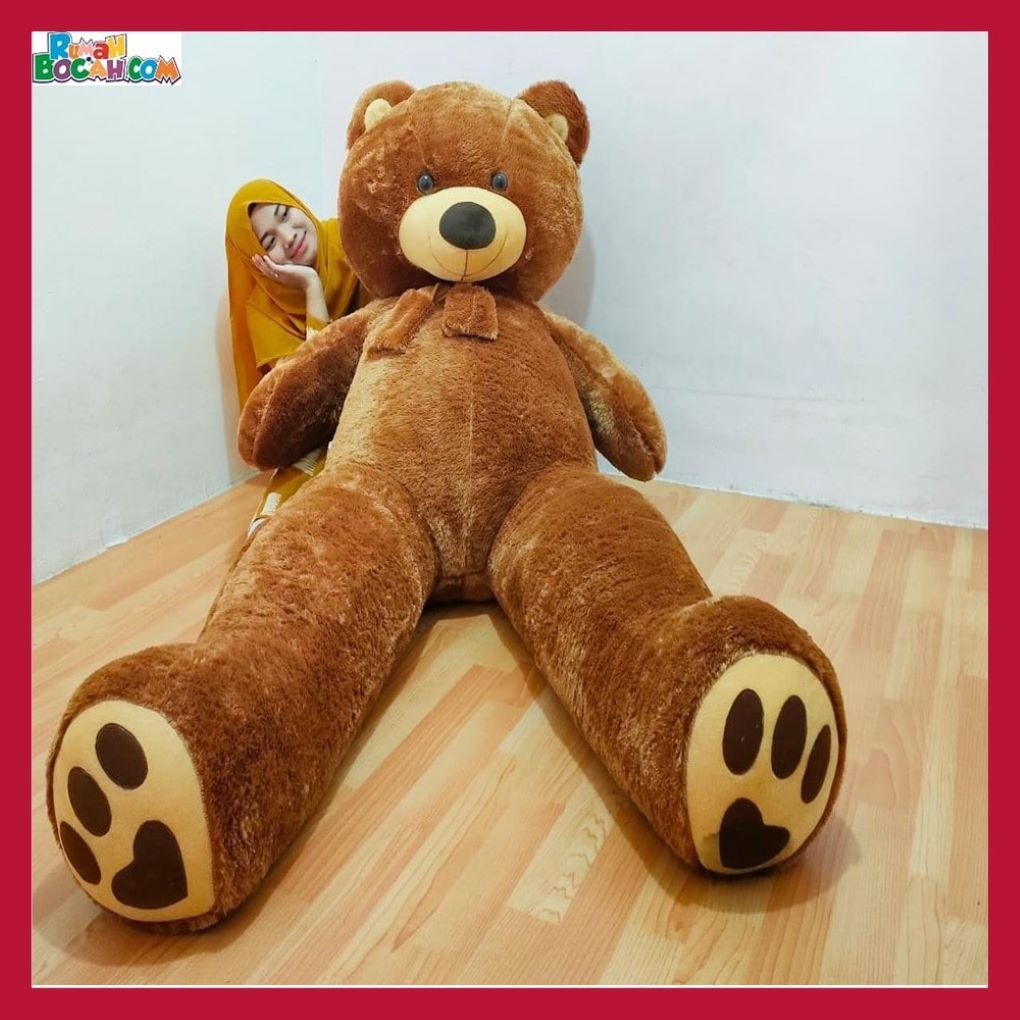 Kado Ulang Tahun Anniversary Pernikahan Anak Remaja Sahabat Pacar Perempuan Cewek Putri Boneka Besar Super Jumbo Teddy Bear Beruang 2 Meter Coklat SNI Bungkus Kado-min (1)