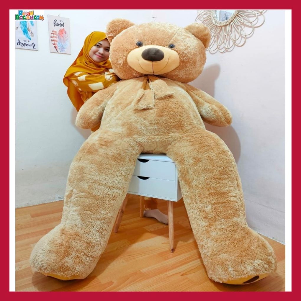 Kado Ulang Tahun Anniversary Pernikahan Anak Remaja Sahabat Pacar Perempuan Cewek Putri Boneka Besar Super Jumbo Teddy Bear Beruang 2 Meter Caramel SNI Bungkus Kado-min (1)