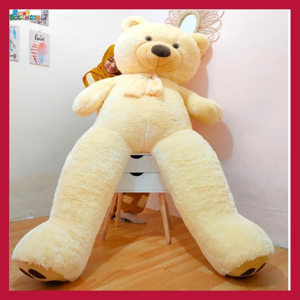 Kado Ulang Tahun Anniversary Pernikahan Anak Remaja Sahabat Pacar Perempuan Cewek Putri Boneka Besar Super Jumbo Teddy Bear Beruang 2 Meter Cream SNI Bungkus Kado-min (1)