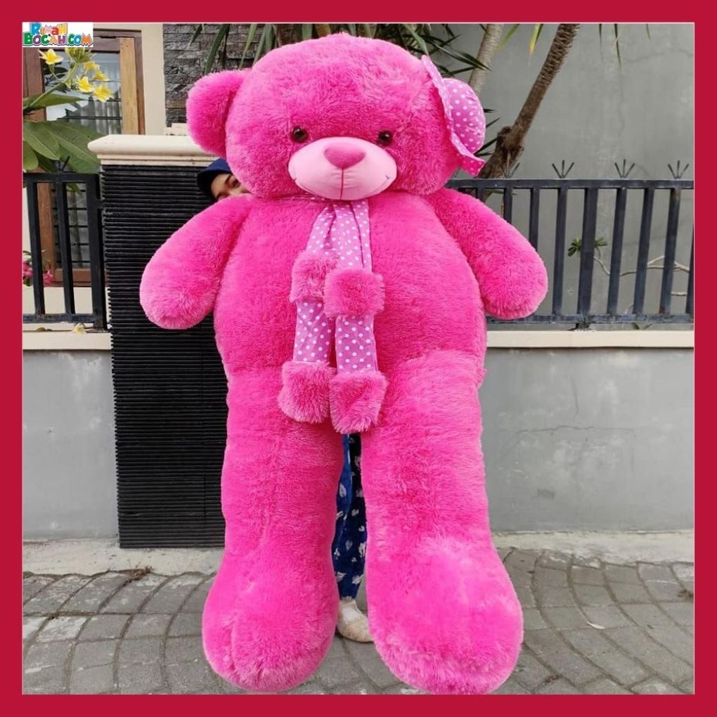 Kado Ulang Tahun Anniversary Pernikahan Sahabat Pacar Anak Remaja Perempuan Cewek Putri Boneka Jumbo Besar Beruang Teddy Bear 1,5 meter SPJ Syal Topi Fanta Bungkus Kado-min