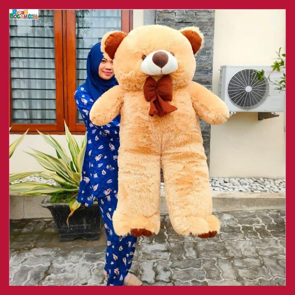 Kado Ulang Tahun Anniversary Pernikahan Anak Remaja Sahabat Pacar Perempuan Cewek Putri Boneka Besar Jumbo Bear Beruang Sujum 1 Caramel Meter Bungkus Kado-min