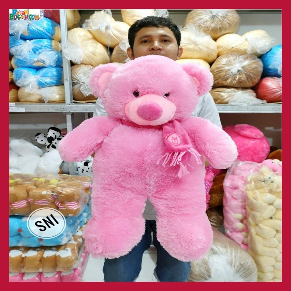 Kado Ulang Tahun Anniversary Pernikahan Anak Remaja Sahabat Pacar Perempuan Cewek Putri Boneka Besar Jumbo Bear Beruang Choosy Syal Pink 50 cm Bungkus Kado SNI-min
