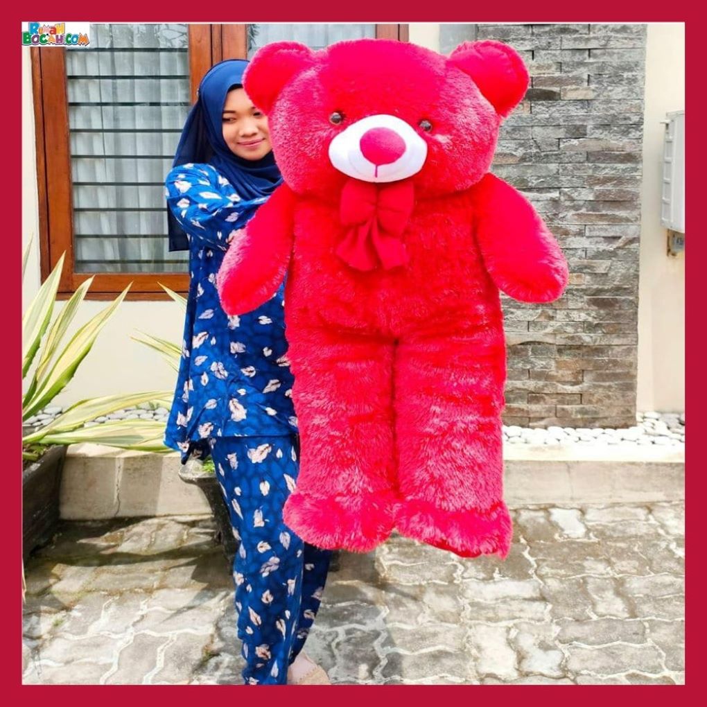 Kado Ulang Tahun Anniversary Pernikahan Anak Remaja Sahabat Pacar Perempuan Cewek Putri Boneka Besar Jumbo Bear Beruang Sujum 1 Merah Meter Bungkus Kado-min