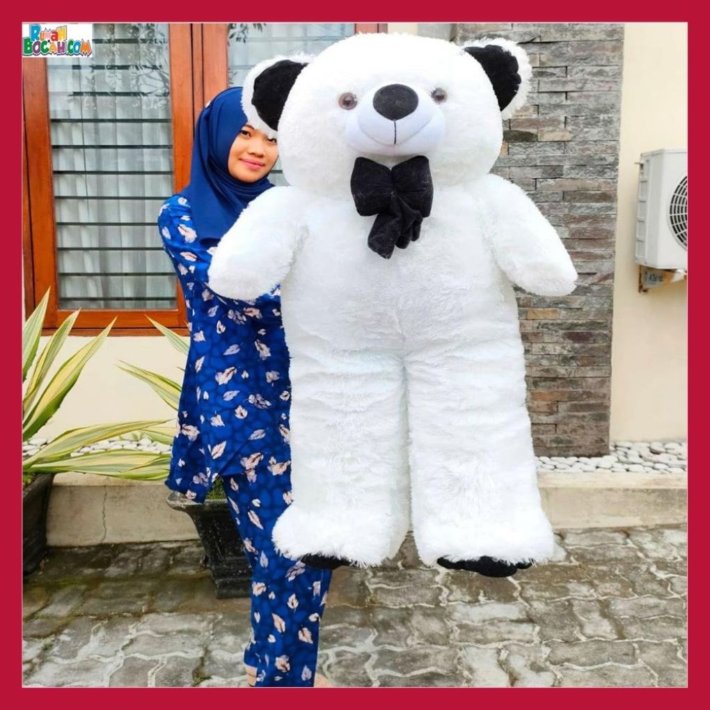 Kado Ulang Tahun Anniversary Pernikahan Anak Remaja Sahabat Pacar Perempuan Cewek Putri Boneka Besar Jumbo Bear Beruang Sujum 1 Putih Meter Bungkus Kado-min