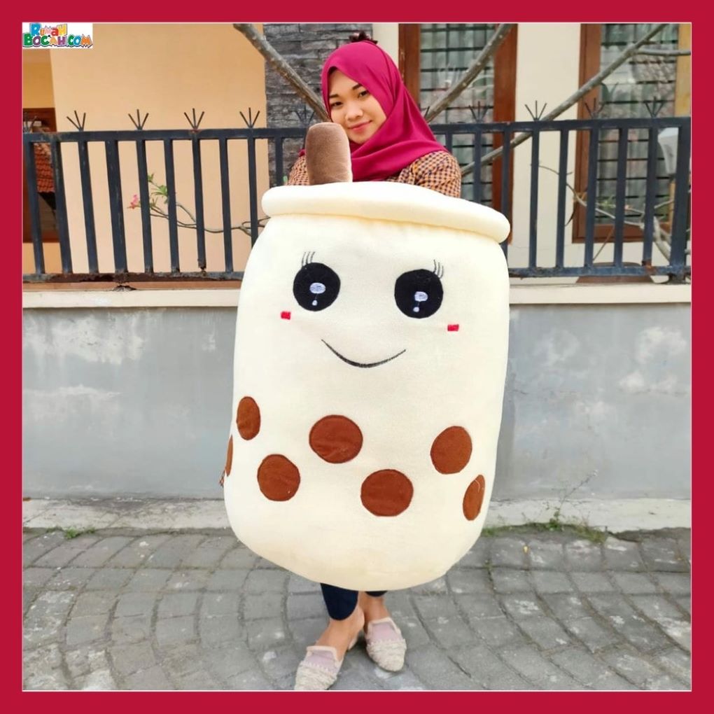 Kado Ulang Tahun Anniversary Pernikahan Anak Remaja Sahabat Pacar Perempuan Cewek Putri Boneka Besar Jumbo King Boba 75 cm Putih Bungkus Kado-min