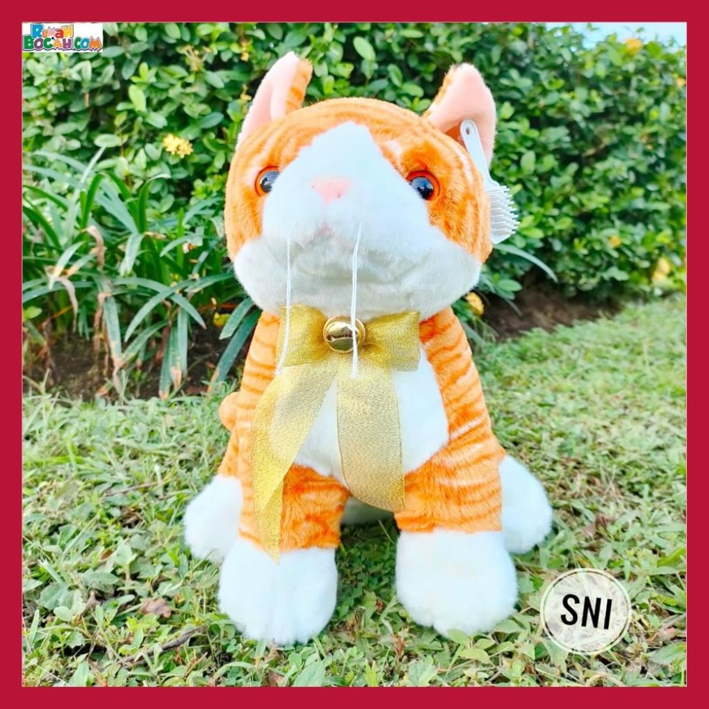 Kado Ulang Tahun Anniversary Pernikahan Anak Sahabat Pacar Remaja Perempuan Cewek Putri Boneka Hewan Binatang Kucing Duduk Sisir Sitting Cat Comb Emas SNI 42 cm Bungkus Kado-min