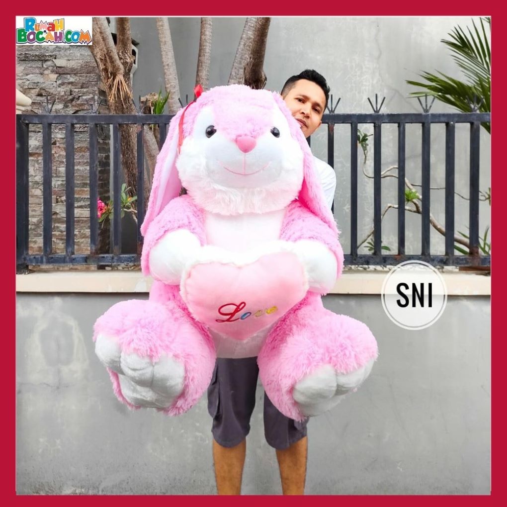 Kado Ulang Tahun Anniversary Pernikahan Anak Sahabat Pacar Remaja Perempuan Cewek Putri Boneka Hewan Kelinci Regina Rabbit 90 cm Pink Lembut Premium SNI COD Bungkus Kado-min
