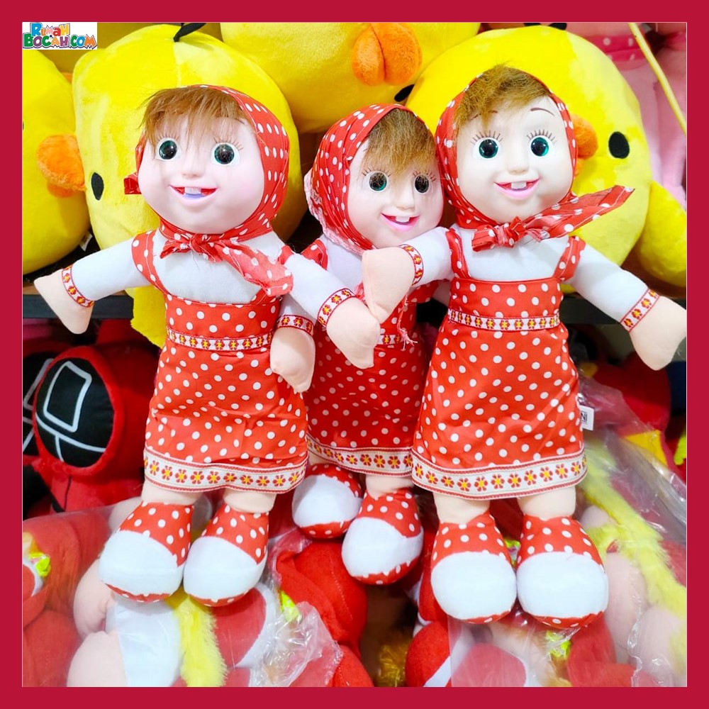 Kado Ulang Tahun Anniversary Pernikahan Anak Sahabat Pacar Remaja Perempuan Cewek Putri Boneka Karakter Kartun Masha and The Bear Asli Original Premium Asli Silicone Merah 40 cm COD Bungkus Kado