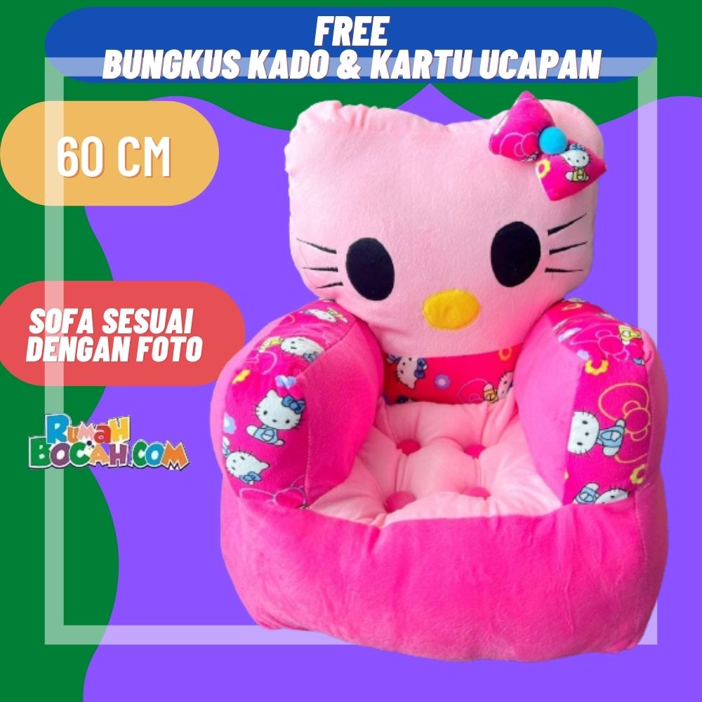 Boneka Jumbo Kursi Sofa Anak Karakter Hello Kitty 60 cm untuk Kado Ulang Tahun Anak Cewek Cowok Putra Putri Laki Laki Perempuan Bungkus Kado COD Premium