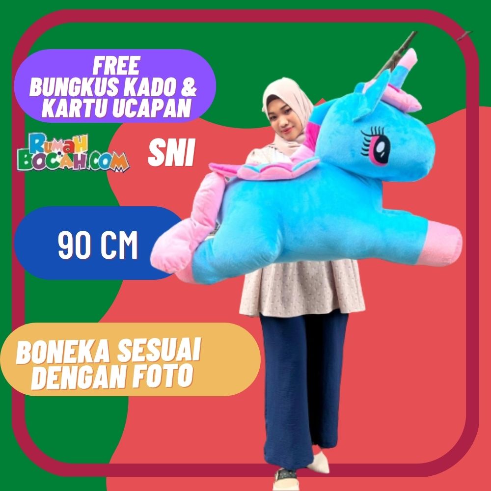 Boneka Kuda Little Pony Unicorn JUmbo 90 cm Biru SNI Untuk kado Ulang Tahun Anniversary