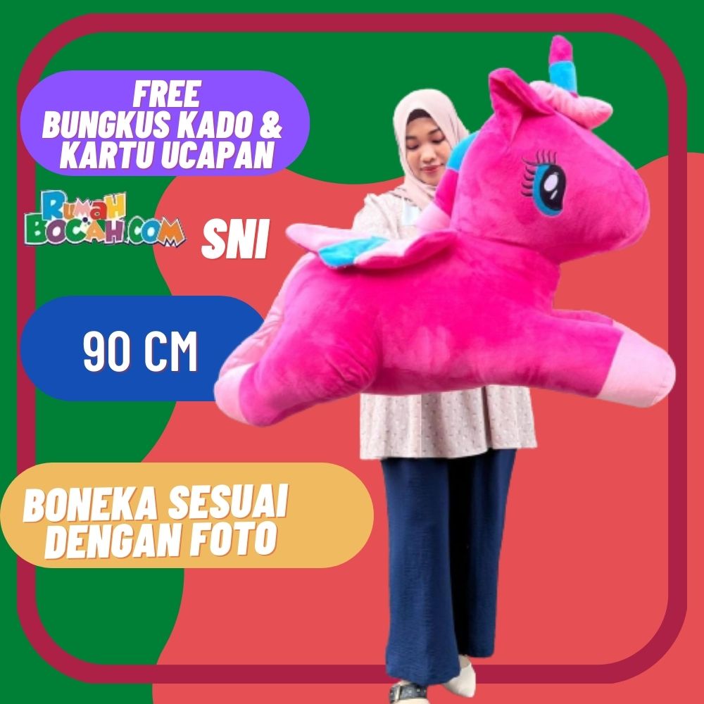 Boneka Kuda Little Pony Unicorn Jumbo 90 cm Merah Maron SNI Untuk kado Ulang Tahun Anniversary